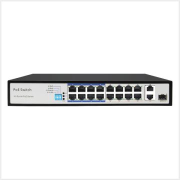Titus 18 Port Fast PoE Switch with 16 x 10/100 PoE Ports and 2 Gigabit Port 1 Combi Port Dip Switch for VLAN, TD-POESWITCH-POE16